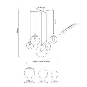 TK Lighting Závěsné svítidlo Esme, sklo, grafitově průhledné, 5 světel,