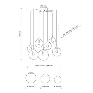 TK Lighting Závěsné svítidlo Esme, sklo, grafitově průhledné, 7 světel,