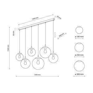 TK Lighting Závěsné svítidlo Esme, sklo, vícebarevné, šestisvětelné, lineární