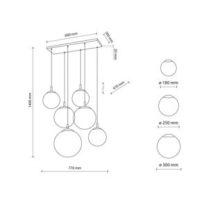 TK Lighting Závěsné svítidlo Esme, opálové sklo, šestisvětlo, obdélníkový tvar