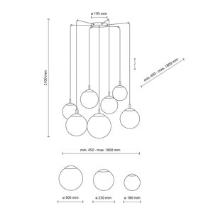 TK Lighting Závěsné svítidlo Esme, opálové sklo, sedm světel, decentralizované