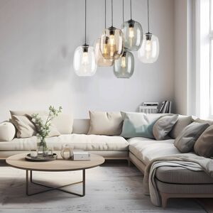 TK Lighting Závěsné svítidlo Elio, sklo, hnědá/čirá/šedá, 6 světelných obdélníků